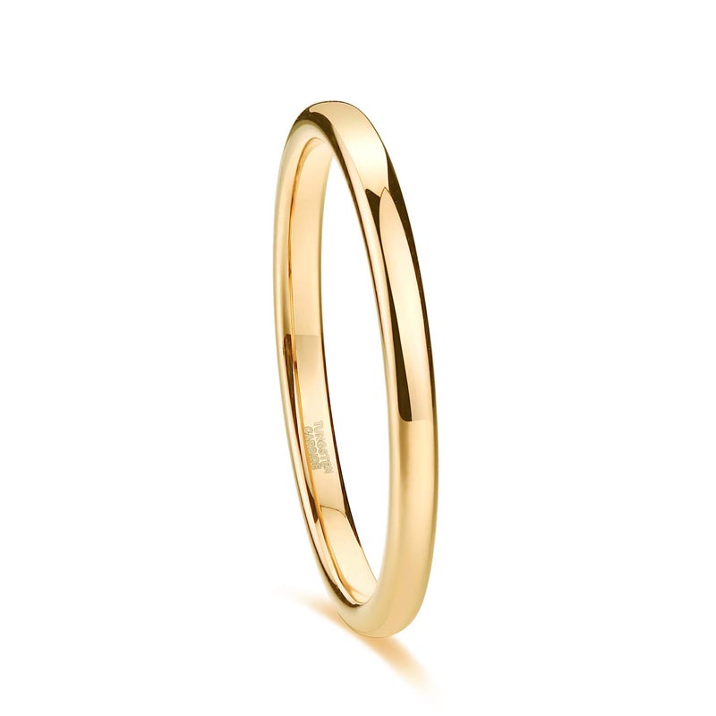 TRUMIUM 2mm Gold Tungsten Rings for Women Plain Thin High Polish Engagement Wedding Band Size 6 - Image 2